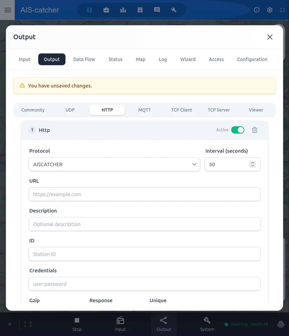 Dashboard — HTTP output